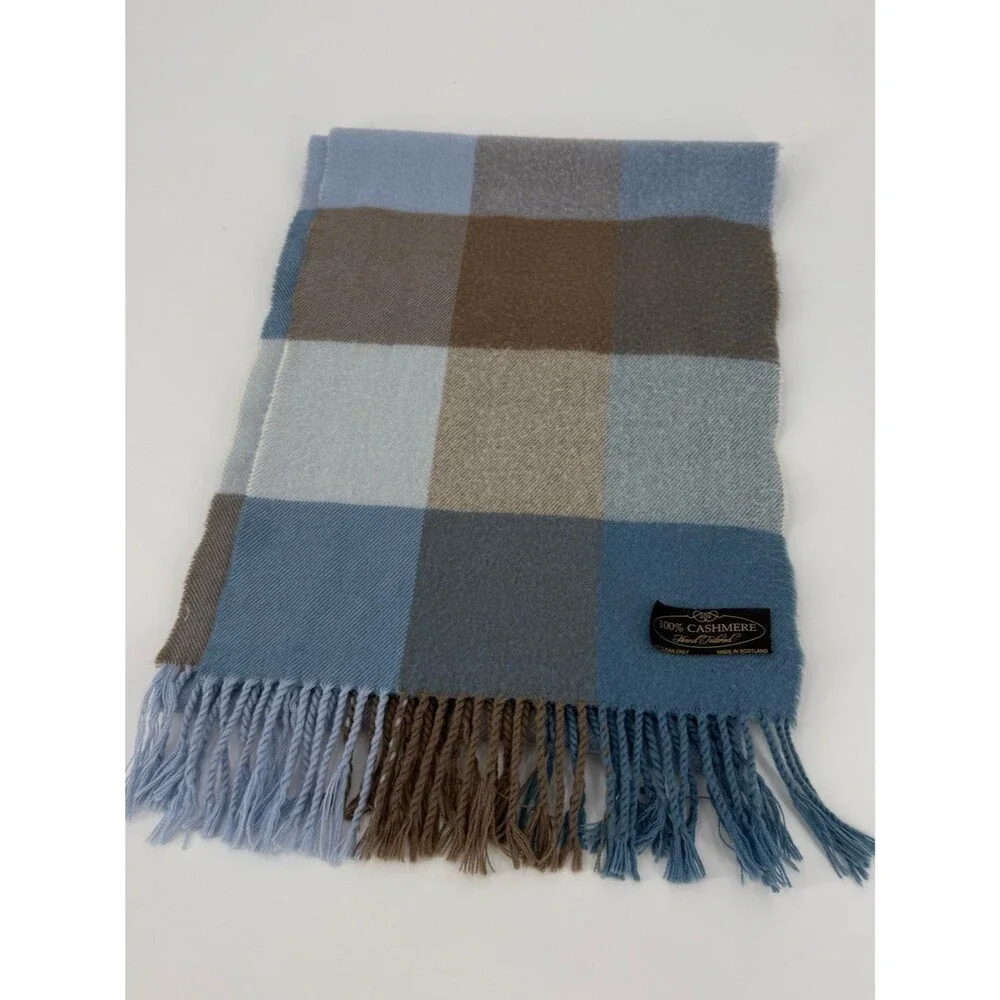 100% Cashmere Hand Tailored Plaid Scarf | Blue Multi | One Size